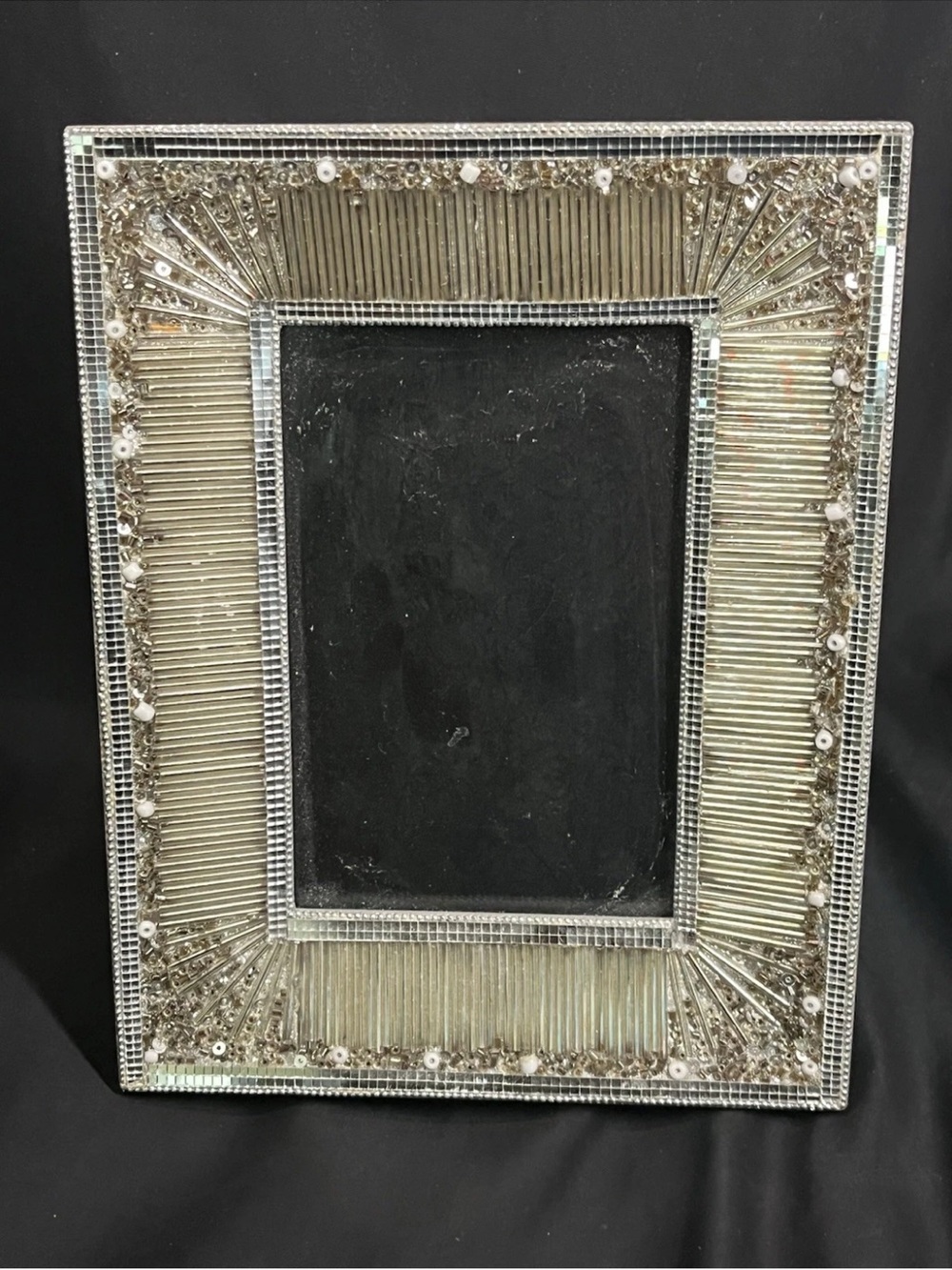 Artisan Made 4x6” Beaded Wood Photo Picture Frame Embellishment Home Decor